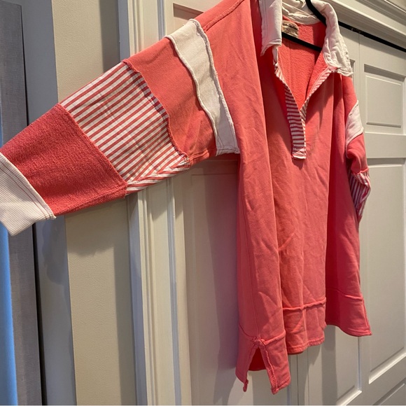 We The Free People Clean Prep Nautical Striped Collared Pullover Sweatshirt | L - Picture 9 of 12